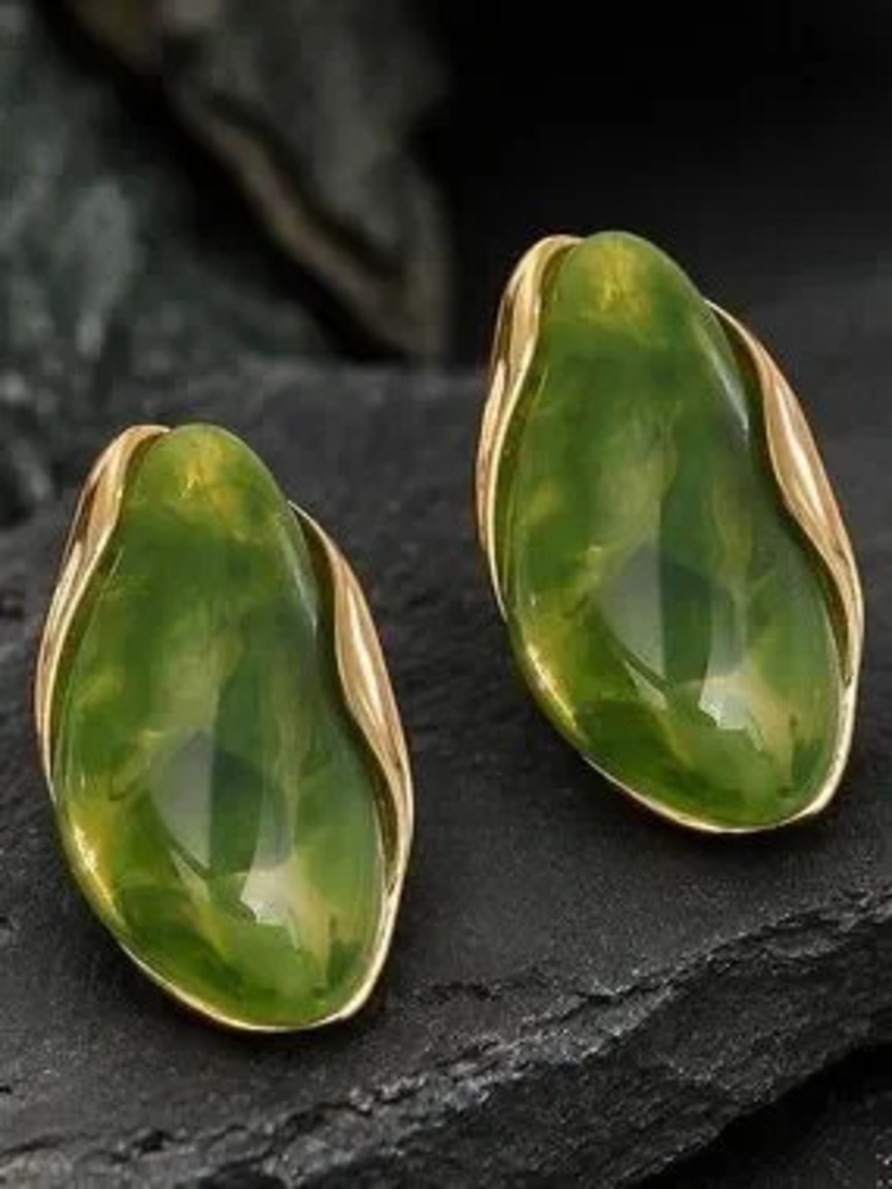 Anthropologie Green Resin and Gold-Tone Sculpted Clip Earrings